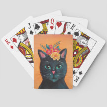 Cartas de juego de gatos y flores
