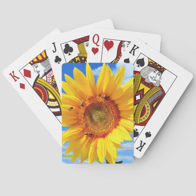 Cartas de juego de girasol amarillo y abejas (Reverso)