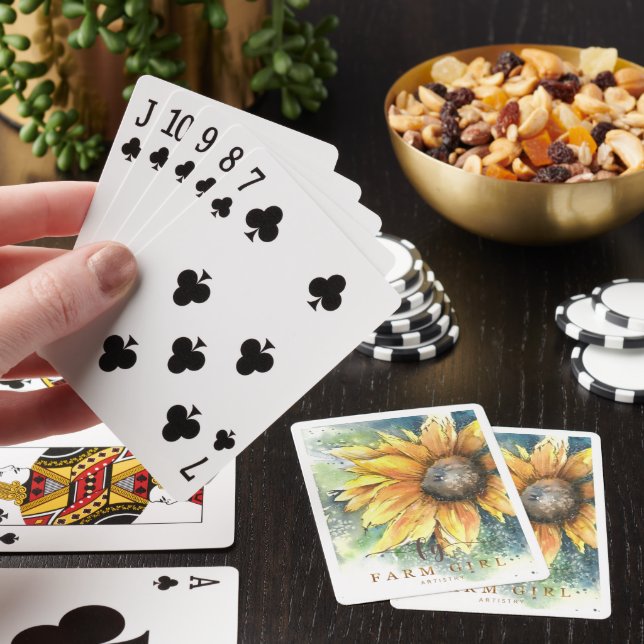 Cartas de juego de girasol de Chica de granja (In Situ)