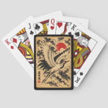 Cartas de juego de grulla japonesa con tinta