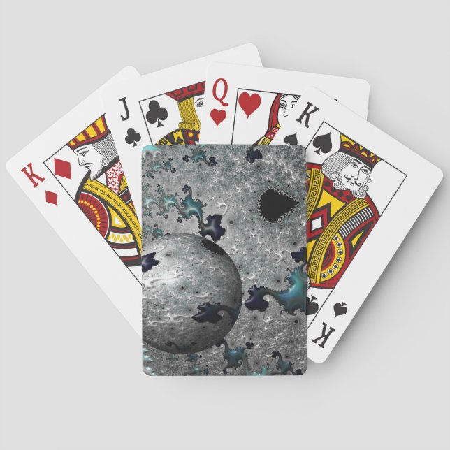 Cartas de juego de Mandelbrot turquesa y plateada (Reverso)