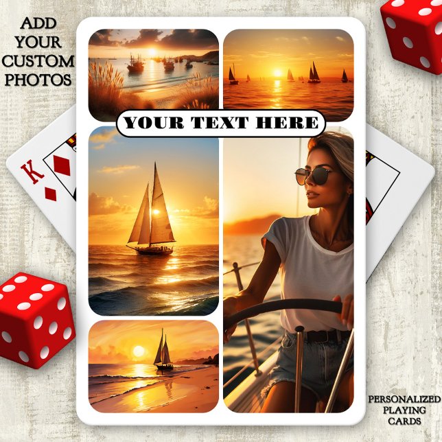 Cartas de juego de marinero de Collage de fotos ná (Playing cards featuring a photo collage with your favorite nautical photos. Great for a sailor.)