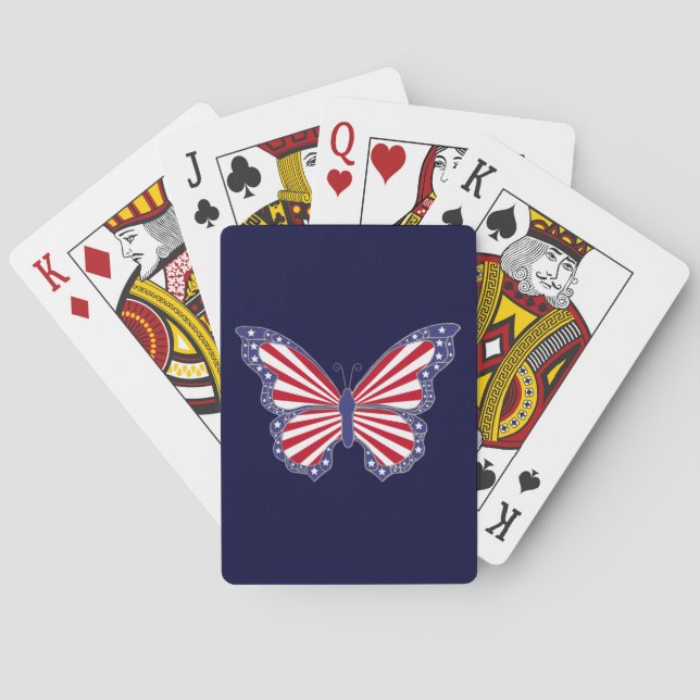 Cartas de juego de mariposa azul azul rojo patriót (Reverso)