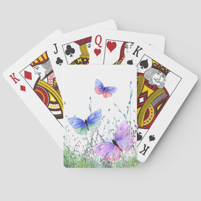 Cartas de juego de mariposas voladoras de colores (Reverso)