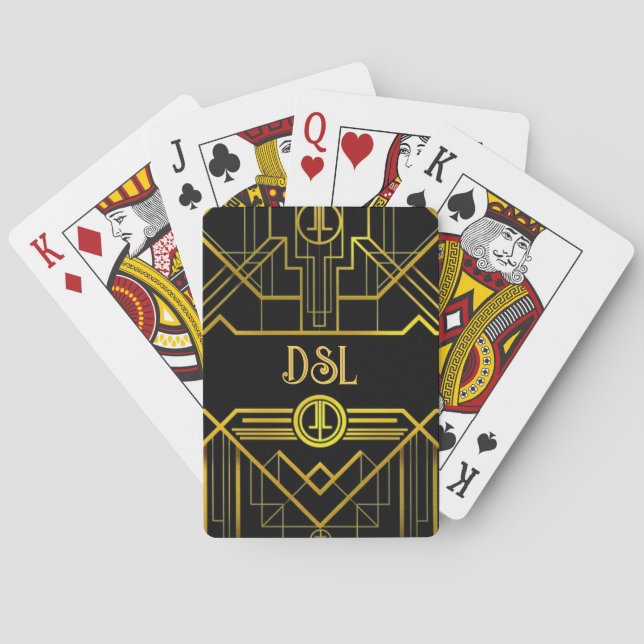 Cartas de juego de monograma Art Deco Great Gatsby (Reverso)