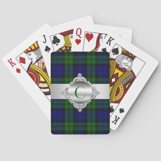 Cartas de juego de monograma de Black Watch Tartan (Reverso)
