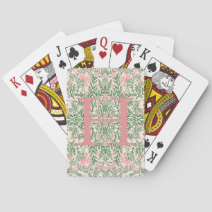 Cartas de juego de monograma floral rosa y verde