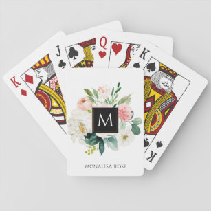 cartas de juego de monograma floral rubia