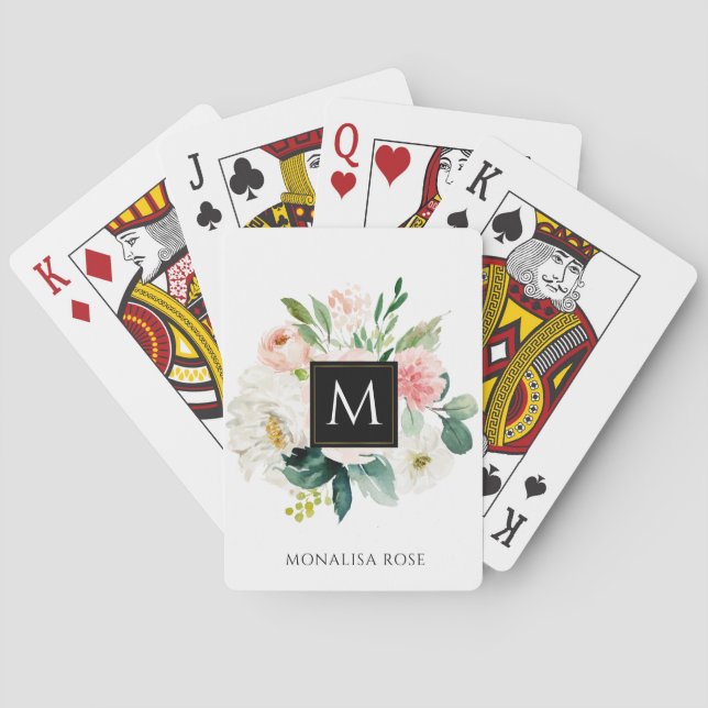 cartas de juego de monograma floral rubia (Reverso)