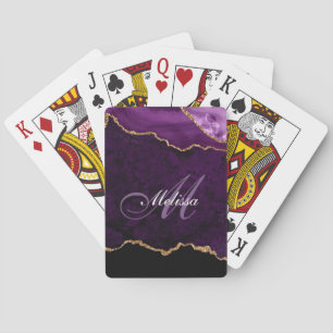 cartas de juego de oro monograma y agarra púrpura