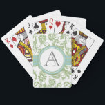 Cartas de juego de Pistachio Damask Monogramado Aq<br><div class="desc">Pistachio Champán Damask Monogrammed Aqua Keepsake Boda personalizada Jugar tarjetas</div>