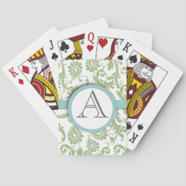 Cartas de juego de Pistachio Damask Monogramado Aq