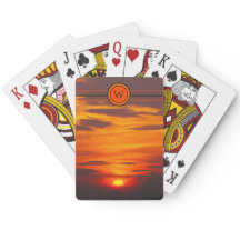 Cartas de juego de puesta de sol inicial naranja r