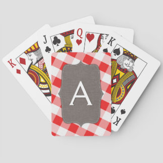 Cartas de juego de tela de Gingham en rojo y blanc