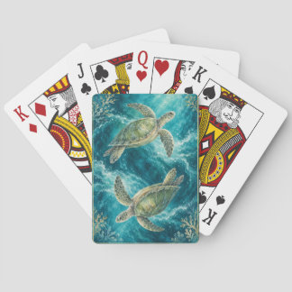 Cartas de Juego de Tortuga Marina con Acuarela del