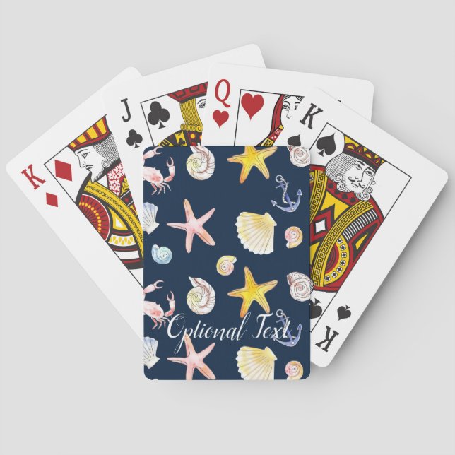 Cartas de juego de vida marina y anclas (oscuras) (Reverso)