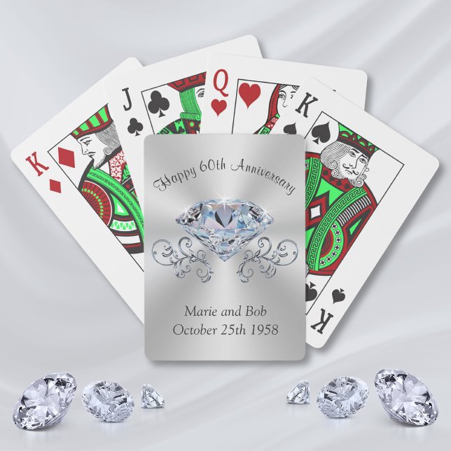 Cartas de juego del 60º aniversario del Diamante,  (60th wedding anniversary party favors. Cheap anniversary gifts for grandparents, parents & friends.)