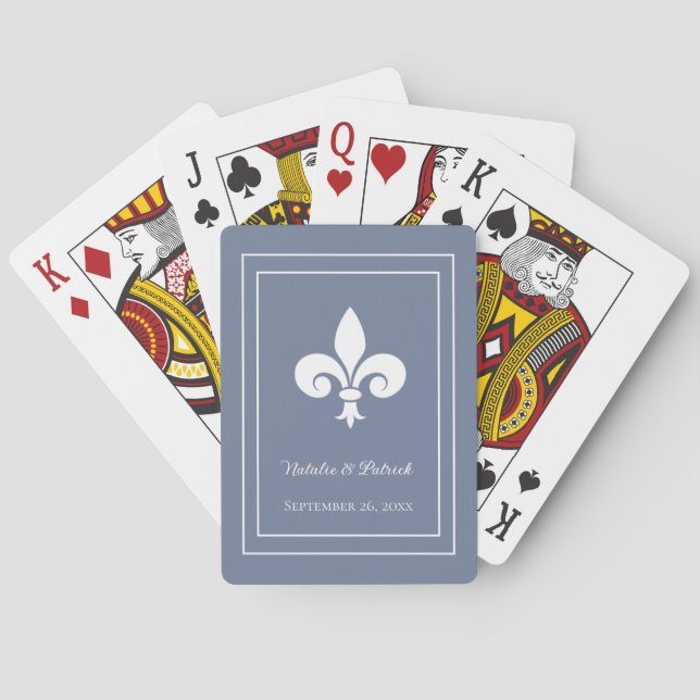 Cartas de juego del Boda Dusty Blue Fleur de Lis (Reverso)