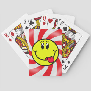 Cartas de juego en espiral roja de la Emoji facial