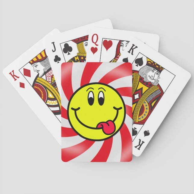 Cartas de juego en espiral roja de la Emoji facial (Reverso)