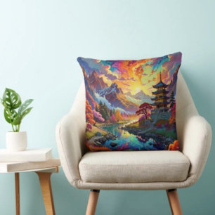 Cartas de juego en Pagoda y Paisaje Colorido