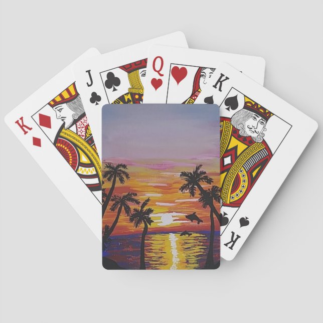 cartas de juego (escena de playa, delfines) (Reverso)