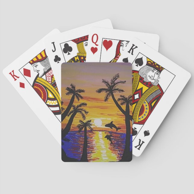 Cartas de juego (escenas de playa, ballenas y palm (Reverso)