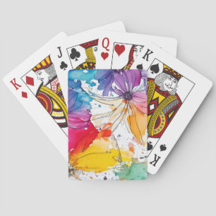 Cartas de juego floral con arcoiris en color de ag