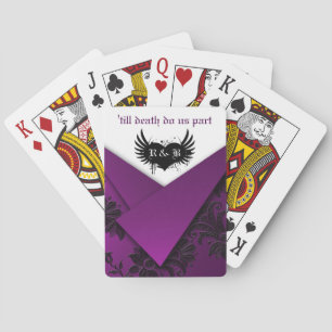 Cartas de juego floral gótica morada, negra y blan