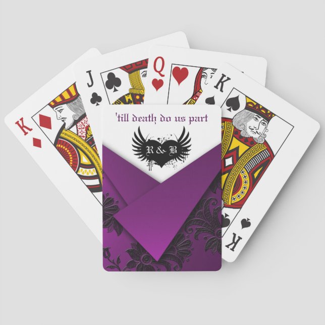 Cartas de juego floral gótica morada, negra y blan (Reverso)