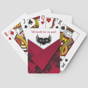 Cartas de juego florales góticas rojas, negras y b