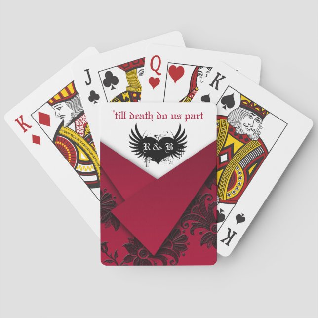 Cartas de juego florales góticas rojas, negras y b (Reverso)