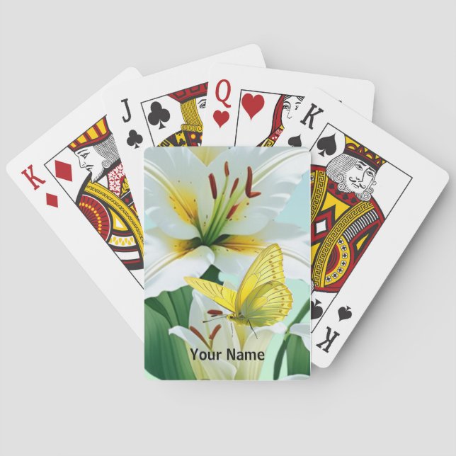 Cartas de juego Lilly blanca, mariposa amarilla (Reverso)