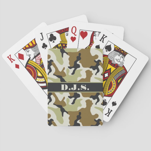 Cartas de juego Monograma Khaki, negro, tan camo (Reverso)