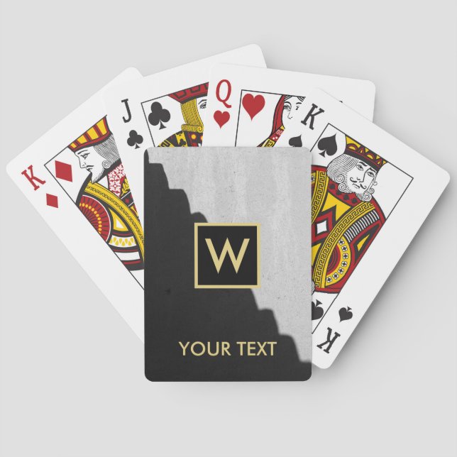 Cartas de juego monograma negro y dorado elegante (Reverso)