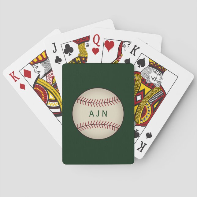 Cartas de juego monogramadas de béisbol verde (Reverso)