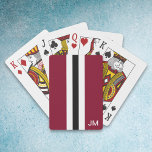 Cartas de juego monogramadas de Borgoña para hombr<br><div class="desc">Estos hombres que juegan a las cartas tienen rayas de carreras burdeos,  blancas y negras. Además,  tienen un lugar para su monograma en blanco. Estas cartas de juego son un regalo clásico para tu hombre. Derechos de autor Kathy Henis</div>