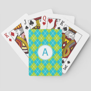 Cartas de juego monogramadas turquesa