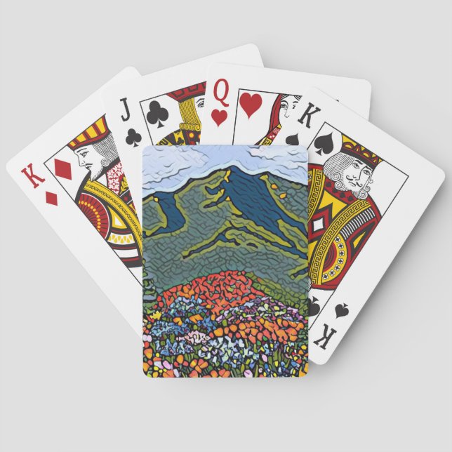 Cartas de juego Mt Tamalpais Pintura de flores sil (Reverso)
