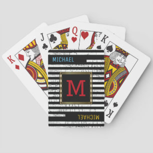 cartas de juego negras rayadas con nombre y inicia