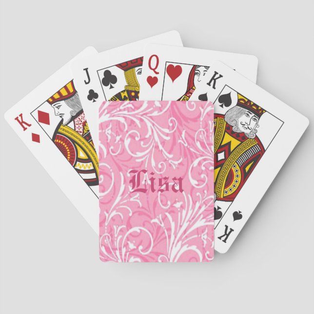 Cartas de juego ornamentales rosadas personalizada (Reverso)