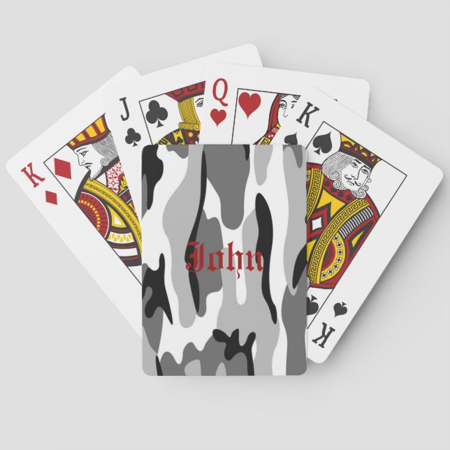 Cartas de juego personalizadas de camuflaje gris y (Reverso)