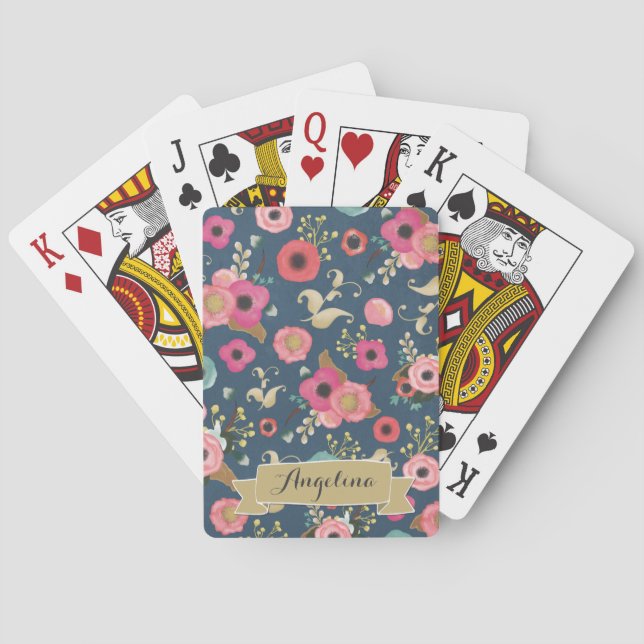 Cartas de juego personalizadas de patrón floral de (Reverso)