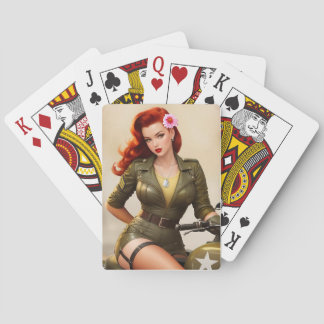 Cartas de juego Pinup para motocicleta del ejércit