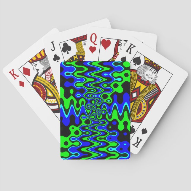 Cartas de juego psicodélicas azules y verdes (Reverso)