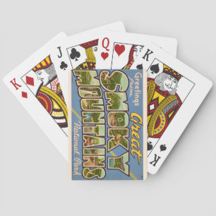 Cartas de juego retro de grandes montañas humeante