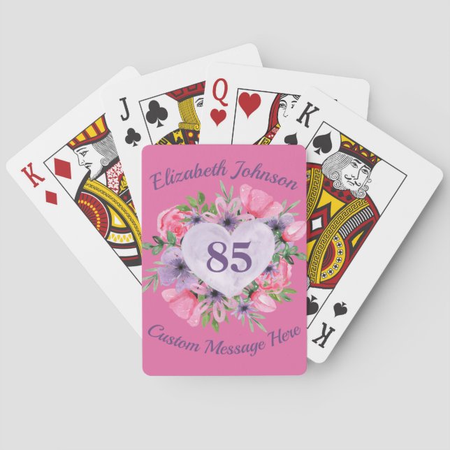 Cartas de juego rosadas de cumpleaños 85 para muje (Reverso)