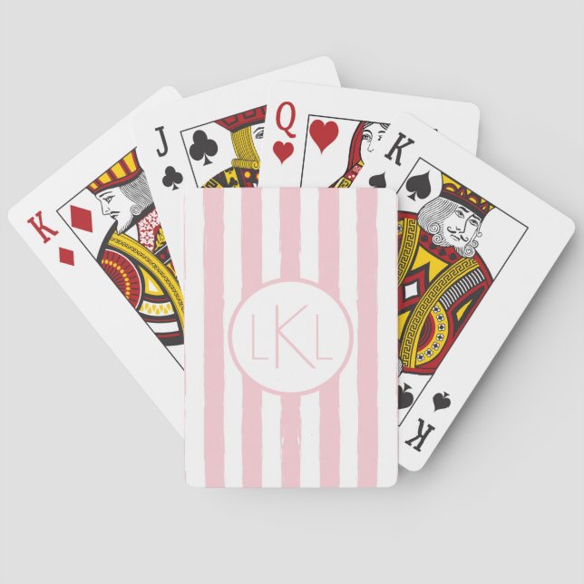 Cartas de juego tamaño Pink Striped Monogramed (Reverso)