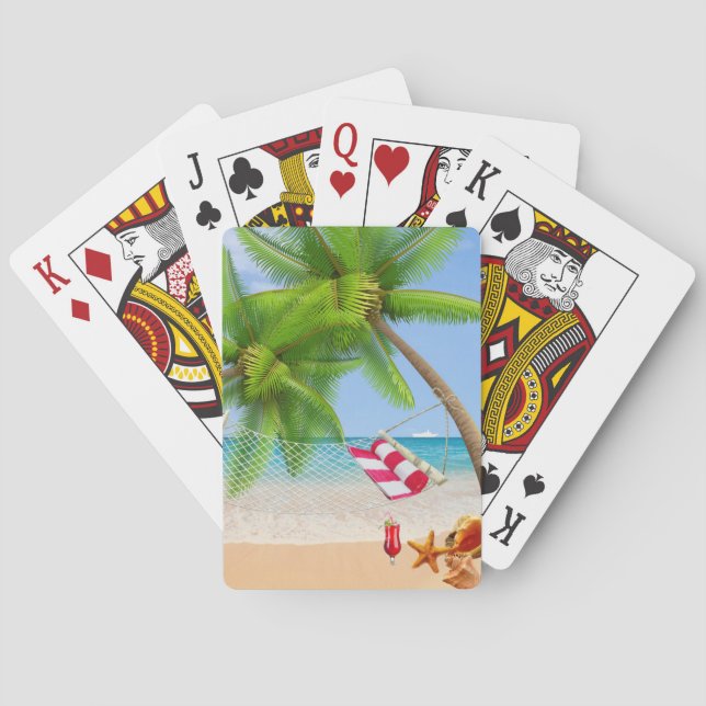 Cartas de juego tropicales en la playa (Reverso)