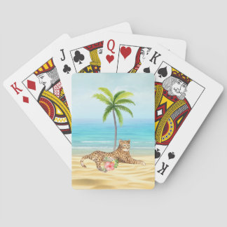 Cartas de juego tropicales en la playa